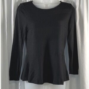 Ann Taylor LOFT Black Peplum Long Sleeve Knit Top S Academia Preppy Witchy 75-29